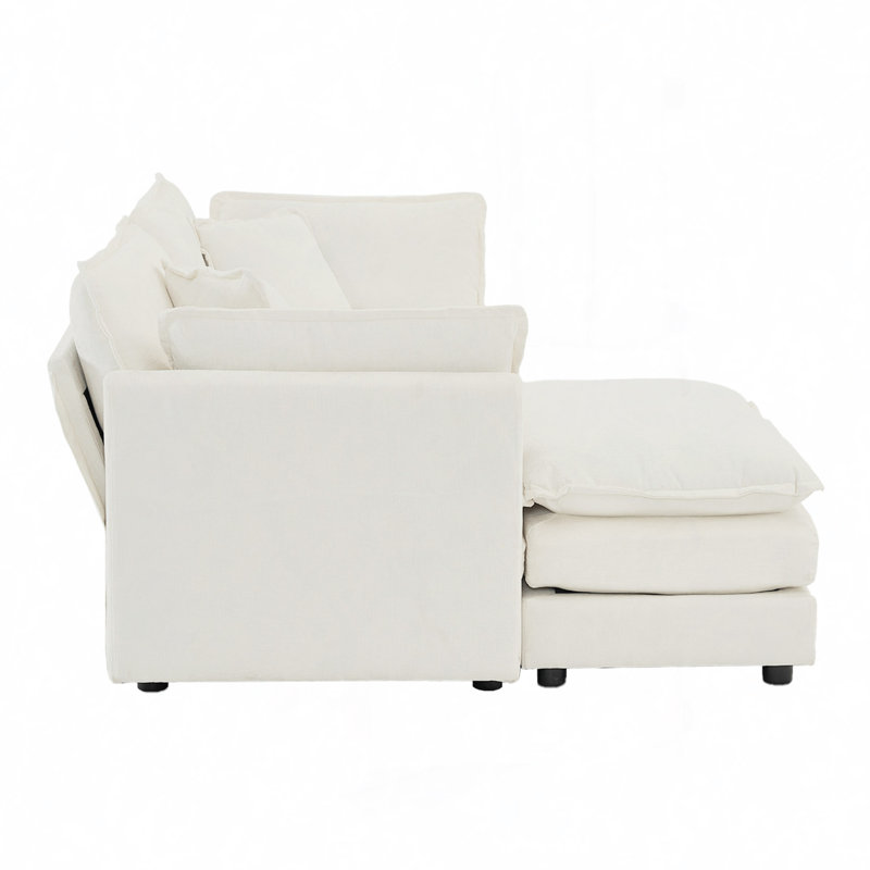 Canapé avec un repose-pieds, Velours côtelé vert, H 33,85 po x l 150,38 po x P 34,25 po
