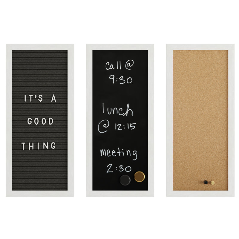 White Woodgrain Cork, Chalk, and Letter Board Set with Magnets