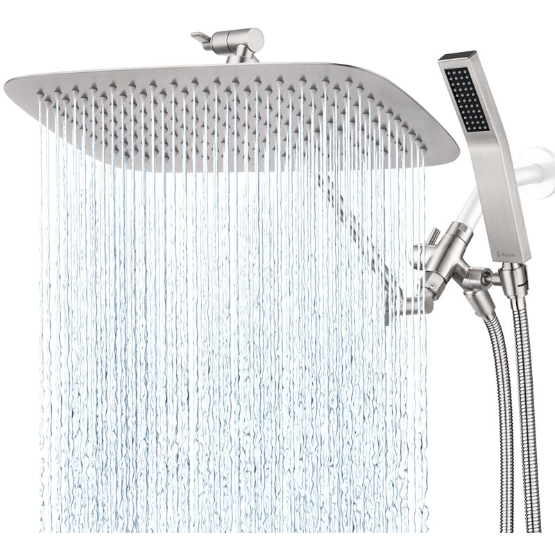 14" Dual Square Shower Head Combo, Rain Shower Head, 3-Way Diverter, 71" Extra Long Hose, Brushed Nickel