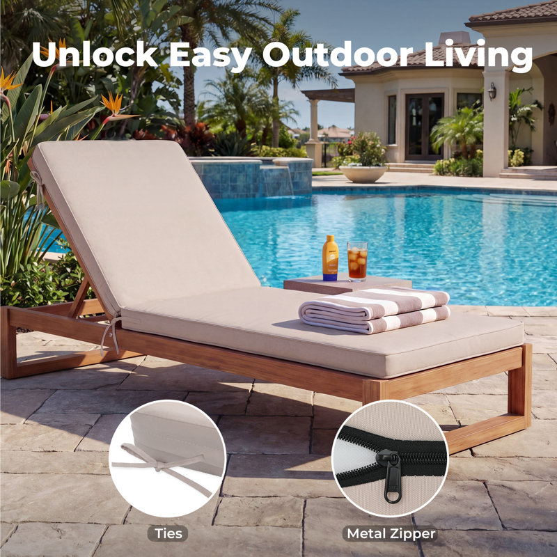 Waterproof Outdoor chaise Lounge Cushion, , 23" W x 46" D, Beige, 2