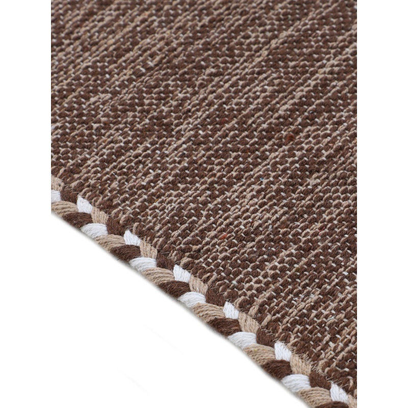 Azizi Striped Hand Woven Cotton Brown Rug, Runner 75 x 240cm