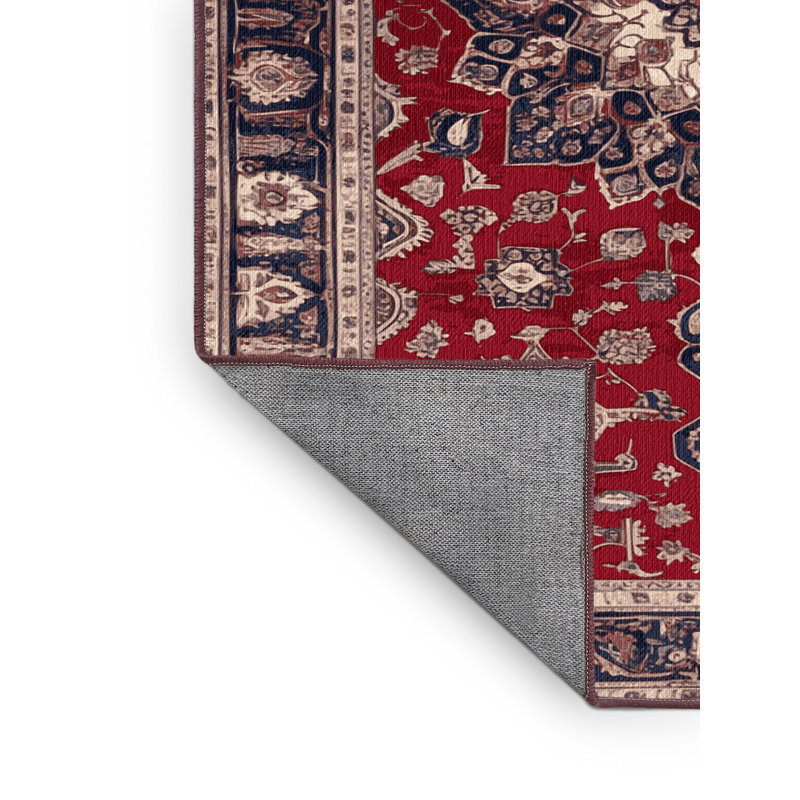 Machine Washable Persian Red Area Rug, Square 6'