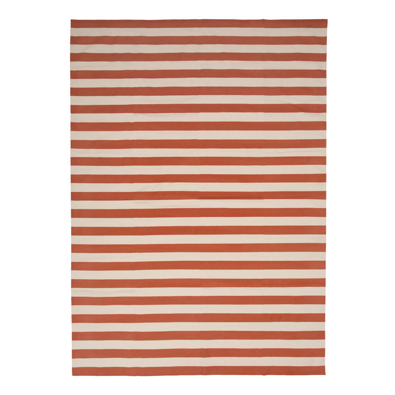 Orange & White Dhurrie Cotton Rug - 10' x 14'3"