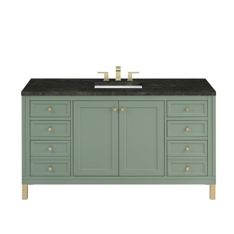 Chicago 60" Floating Single Bathroom Vanity Set, Smokey Celadon, 8" Widespread, Phantome Eclos
