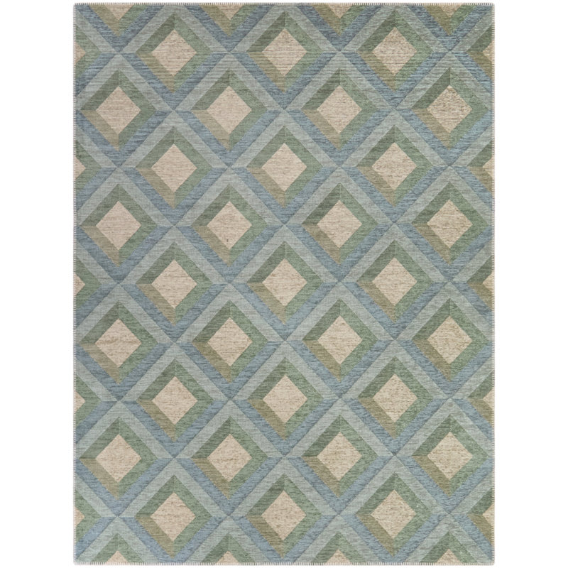 Schnitzer Green/Blue Modern Geometric Area Rug, Rectangle 5'3" x 6'11.9"