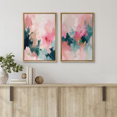 Abstract Colorful Strokes " Colorful Bright Abstract Modern Paint Strokes Cool Framed Artwork Living Room Pictures " 2 - Pieces