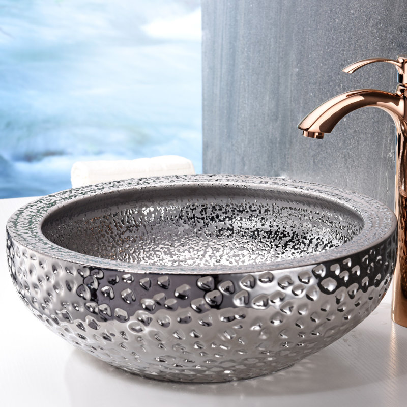 ANZZI Regalia 16.5'' Tempered Glass Circular Bathroom Sink, Speckled Silver
