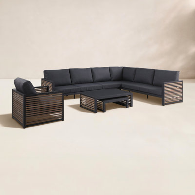 Pawni Teak 6 - Person Outdoor Sectional Seating Group with Custom Covers