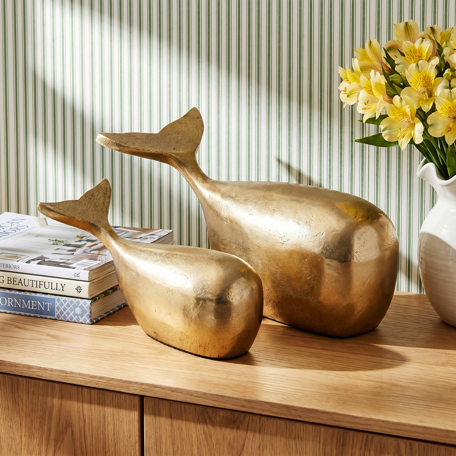 Lychee 2-Piece Whale Sculpture, Gold