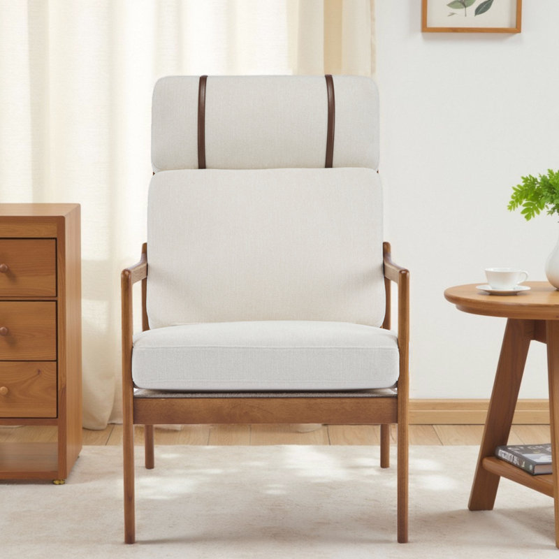 Chaise longue ergonomique avec dossier haut Mid Century Modern, Beige