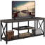 Meuble télé 55 po pour téléviseur de 65 po ou moins, bois rustique et console média en métal pour salon, gris