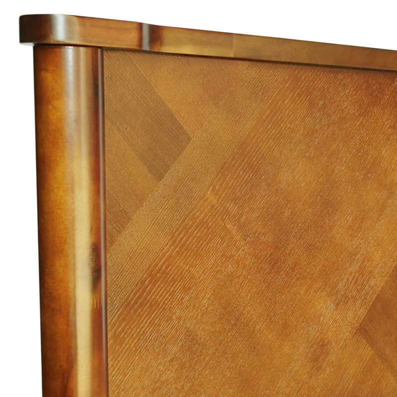 Kalleen Solid Wood Bed Frame with Artistic Patterned Headboard, Caramel, King
