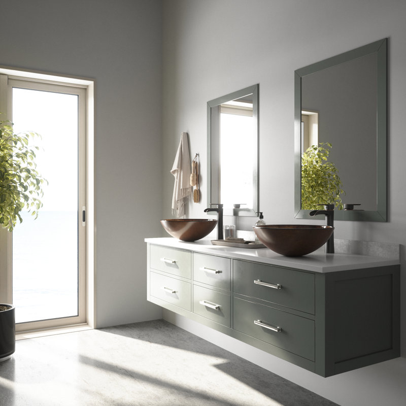 Lavabo de salle de bain vasque rond en verre L 17 po x l 6 po H Giovanni Russet, Fusion dorée et brune