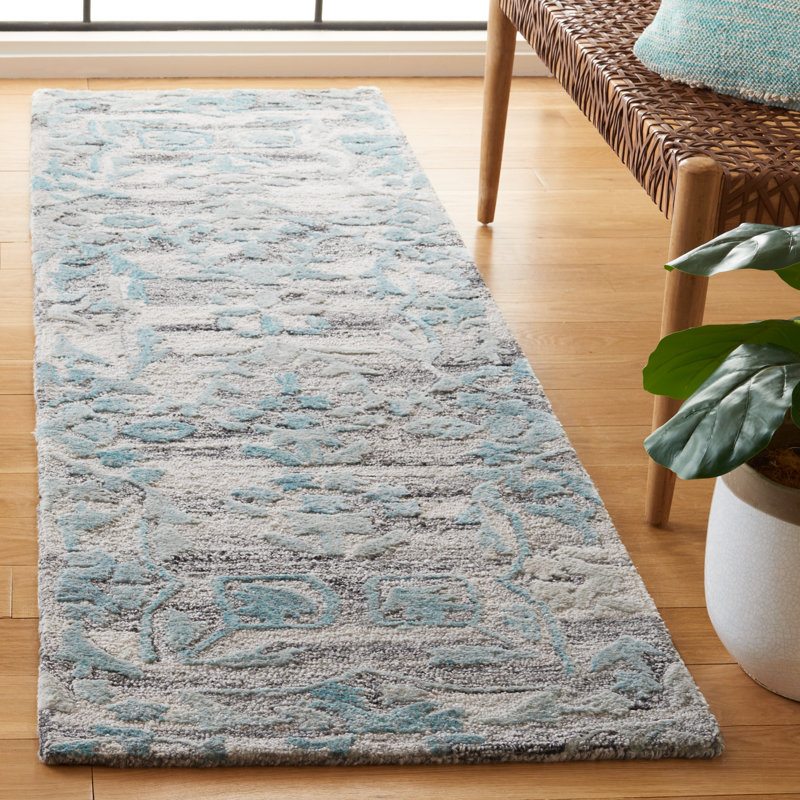 Tapis Marquee 122 gris / bleu sarcelle, Tapis de couloir 2 pi 3 po x 8 pi