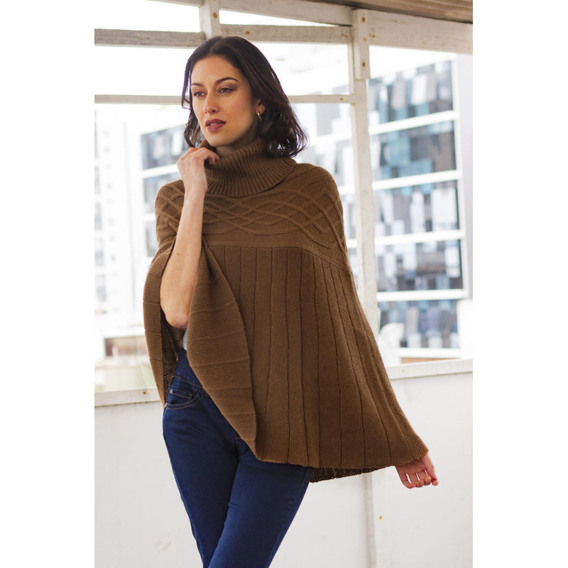 Poncho en mélange d'alpaga tricoté à la main Red Barrel Studio®, Brun