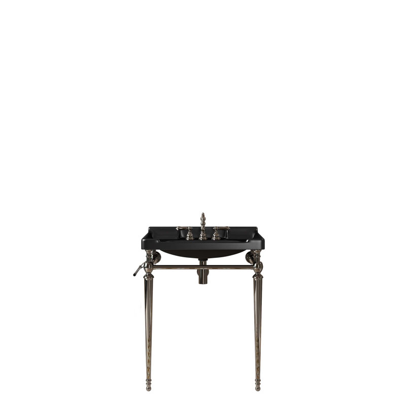 Wall-Mounted Bathroom Console Sink with Pre-drilled Faucet Holes, Freestanding Support Legs and Towel Bar, Ideal for Modern Bathrooms