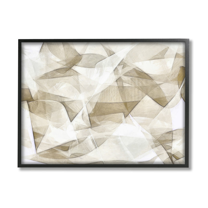«Neutral Abstract» plie des formes blanches et beiges de Alonzo Saunders, L 20 po x H 16 po, Giclée encadrée noir minuit
