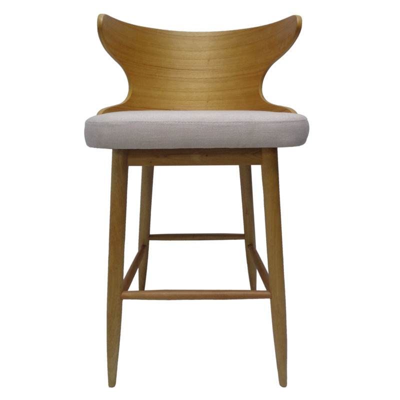 Light Beige Upholstered Wood Mid-Century Modern Barstools, Set of 2