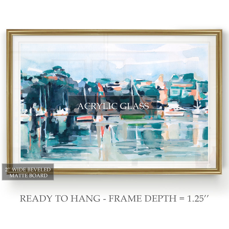 «Watercolor Bay II», reproduction sur toile, H 30,5 po x l 42,5 po x P 1,5 po, Encadrement doré