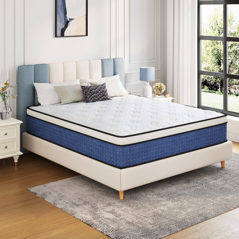Blue Medium Hybrid Mattress in a Box - Breathable Support & Motion Isolation, Full, 14"