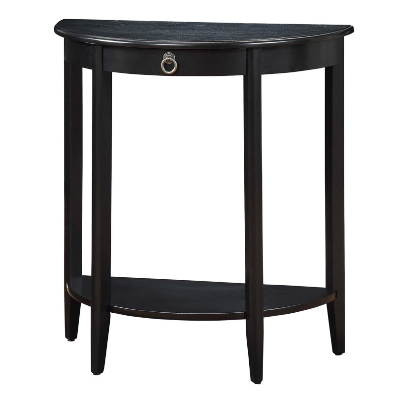 Ansi Transitional Half Moon Console Table with Bottom Shelf in Black