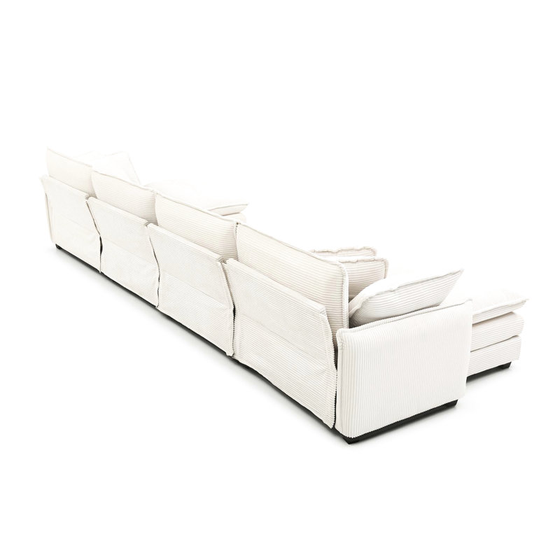 Velours côtelé moderne à 4 places: beige, pour club et bureau, facile à assembler avec coussins beige lustré et élégant