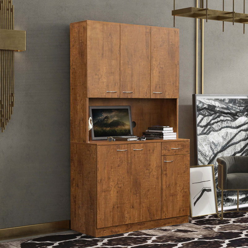 Armoire de cuisine 70,87 "avec 6 portes, 1 tablette ouverte et 1 tiroir - noyer, Noyer