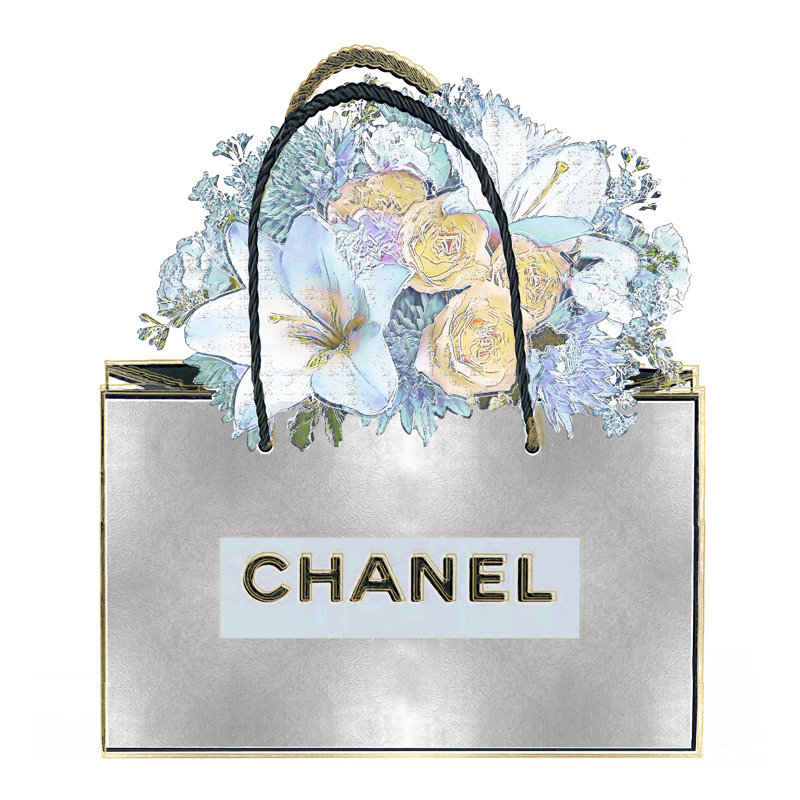 Silver Bag With Aqua Bouquet by Madeline Blake - Wrapped Canvas Print, 30cm H x 30cm W