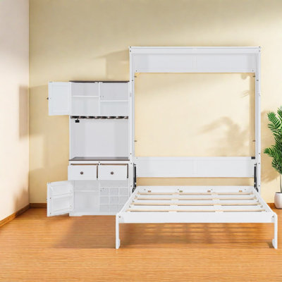 Queen Murphy Beds With Storage Cabinet, Wood Modern Home Furniture