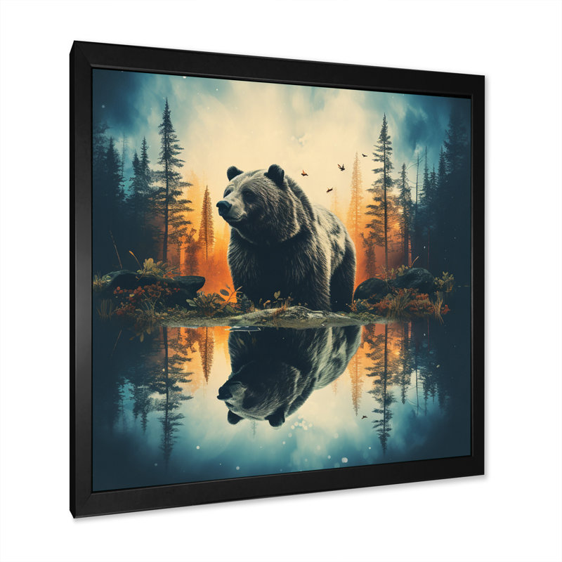 «Double Exposure Bear», art mural ours, H 24 po x l 24 po x P 1 po, Cadre simple noir