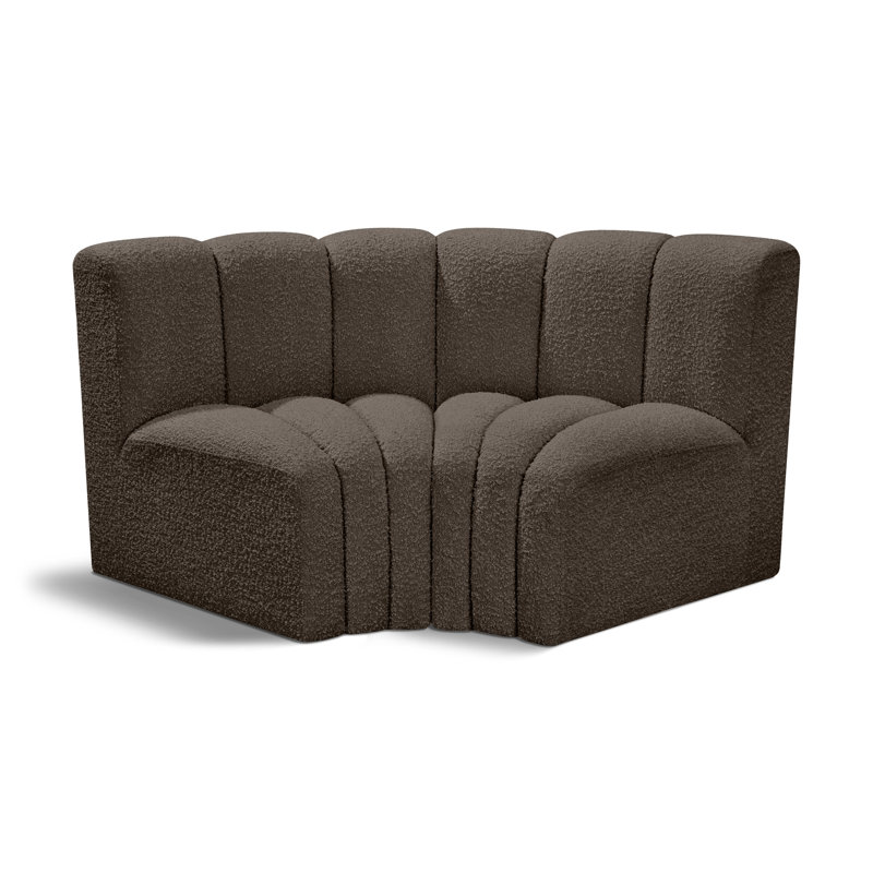 Ivanildo Upholstered Curved Sectional Reversible, Brown Boucle Fabric