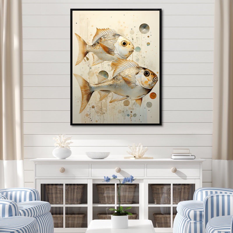 " Fish Harmony ", 44" H x 34" W x 1.5" D, Black Floater Framed
