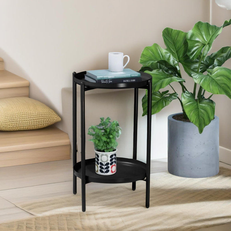 Ozelma 2 Tier Metal End Table Side Sofa Tables Living Room Furniture, Black