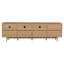 Meuble télé pour téléviseur 65, 75, 85 pouces Boho, meuble télé avec rangement ouvert et tiroirs, meuble télé moderne en bois avec rotin véritable
