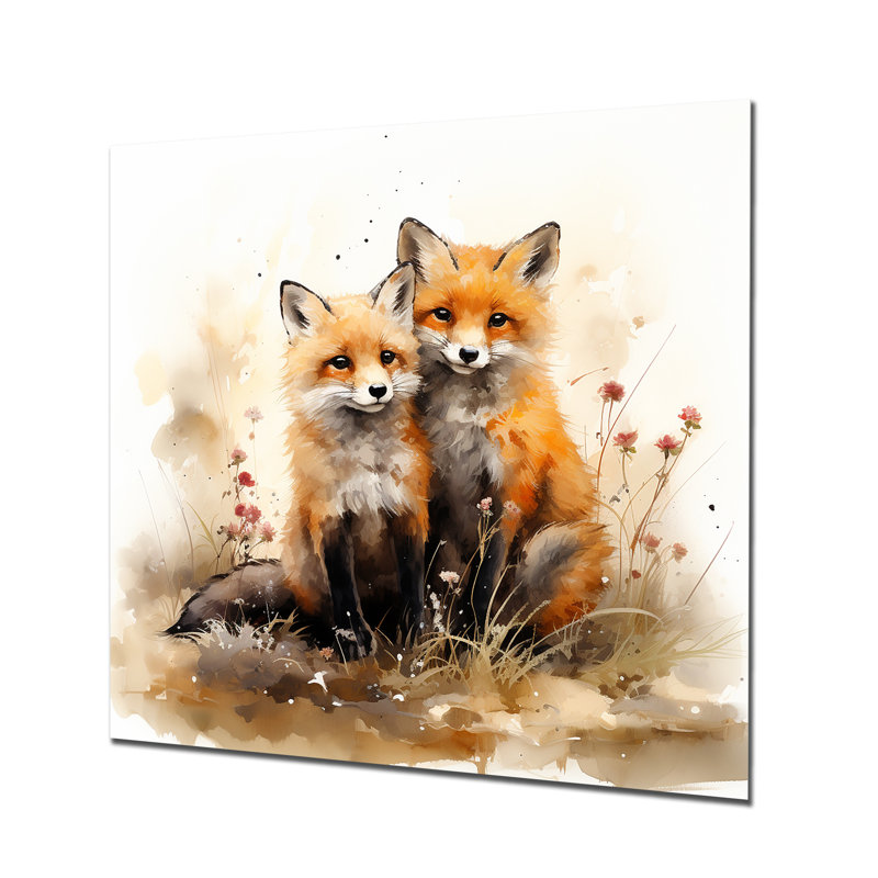 Foxs Elegant Forest Florals Grace II - Art mural en métal avec un renard, H 36 po x l 36 po x P 1,5 po