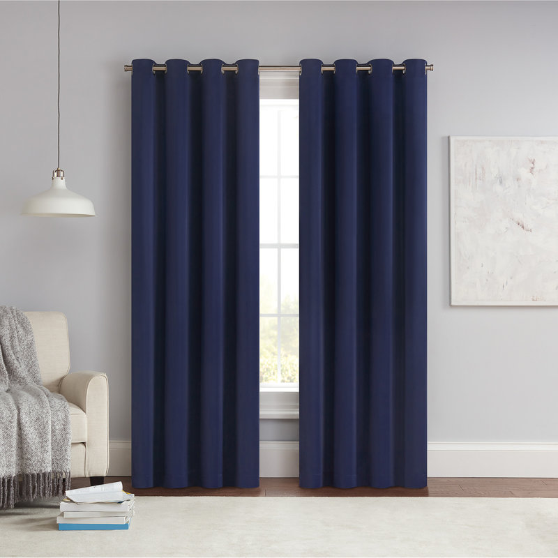 Eclipse Solid Thermapanel Grommet Energy Saving Room Darkening Curtain Panel, Navy, 54" W x 63" L