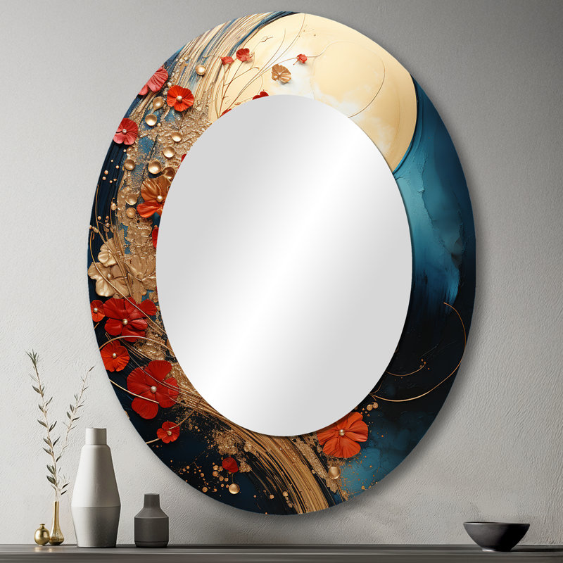 Miroir mural ovale sur fond doré, 43 po x 33 po