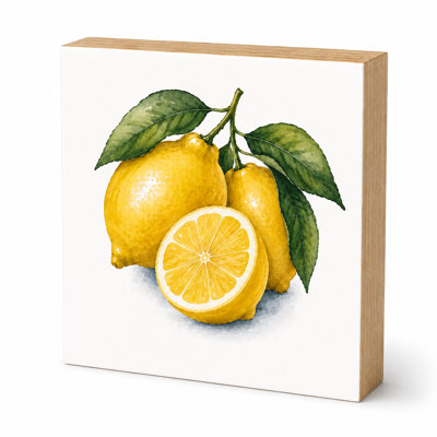 Mini-bloc d'art au citron, panneau carré décoratif en bois de 14 cm
