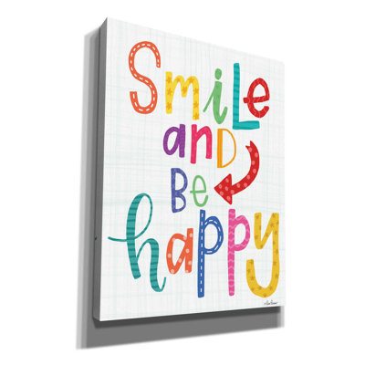 «Smile and Be Happy» par Lisa Larson, art textuel sur toile tendue