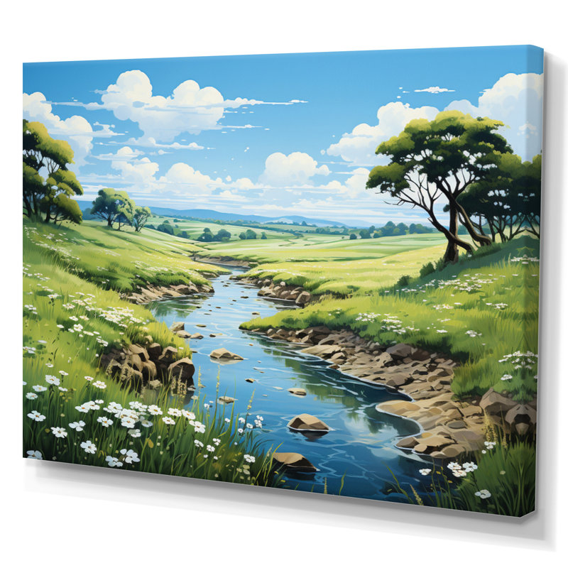 «Countryside River Reflections II», art mural sur toile, H 24 po x l 32 po x P 1 po, Toile tendue