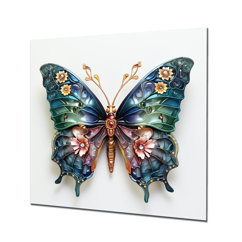 «Blue Crystal Butterfly IV», art mural papillon en métal, H 36 po x l 36 po x P 1,5 po