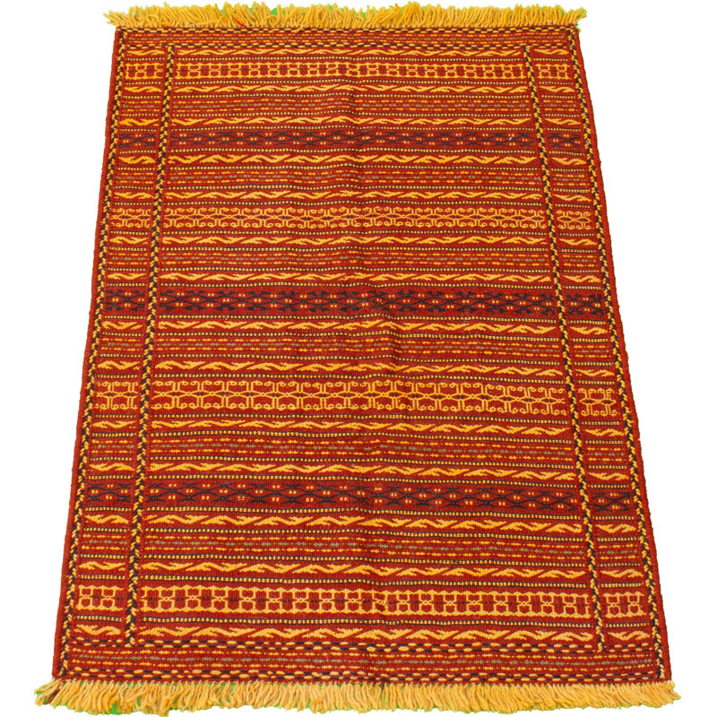 Tapis rouge / jaune en laine fait à la main