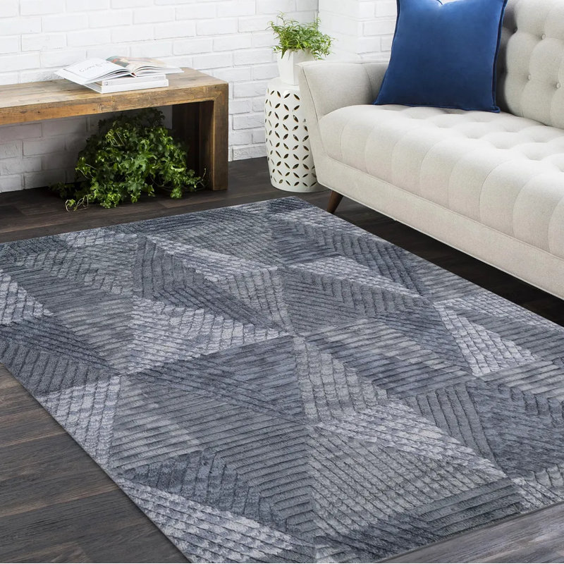 Tapis gris fait à la main Houstyn, Rectangle 9 pi x 12 pi