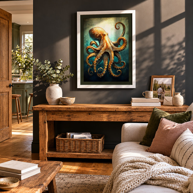 Golden Octopus Coastal - Print, A3 - 42.0 x 29.7 cm, White