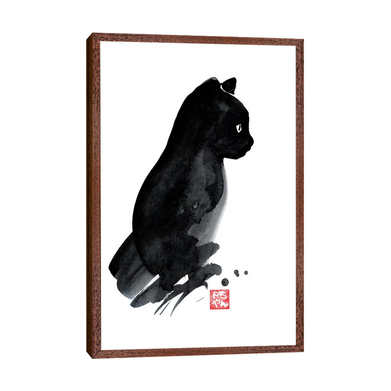 Petit Chat by Péchane - Print on Canvas, 101.6 cm H x 66.04 cm W, Classic Brown Wood Framed