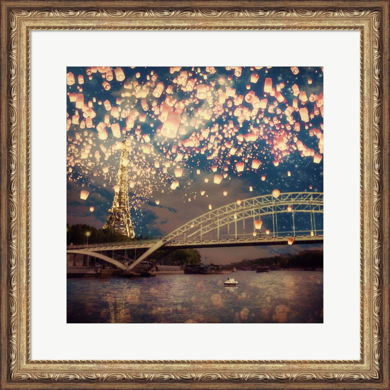 «Love Wish Lanterns Over Paris» par Paula Belle Flores, art mural encadré