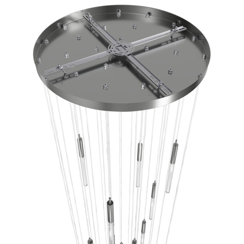 Luminaires suspendus 31 lumières en acajou à main Main Collection Main Street, Nickel poli