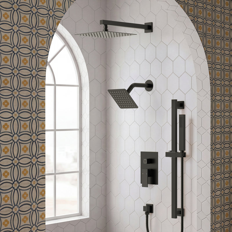 Wall Mount High-Pressure Rainfall Shower Faucet, Dual Showerheads System with Handheld Shower, Matte Black