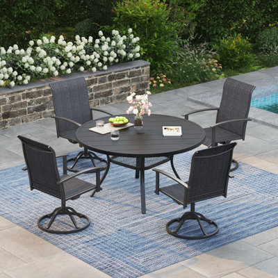 4-Person Square Patio Dining Set With 360°Swivel PVC-coated polyester Chairs