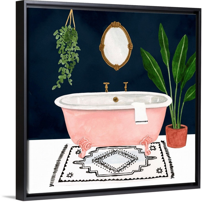 Boho Bath II - reproduction d'art sur toile, Cadre flottant noir, H 13,7 po x l 13,7 po x P 1,75 po